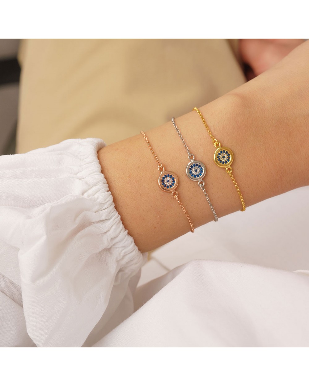 Βραχιόλι ματάκι Excite Fashion Jewellery με λευκά και μπλέ ζιργκόν από επιπλατινωμένο ασήμι 925. B-38-AS-S-62 Κοσμήματα Βραχιόλι ματάκι Excite Fashion Jewellery με λευκά και μπλέ ζιργκόν από επιπλατινωμένο ασήμι 925. B-38-AS-S-62 Κοσμήματα