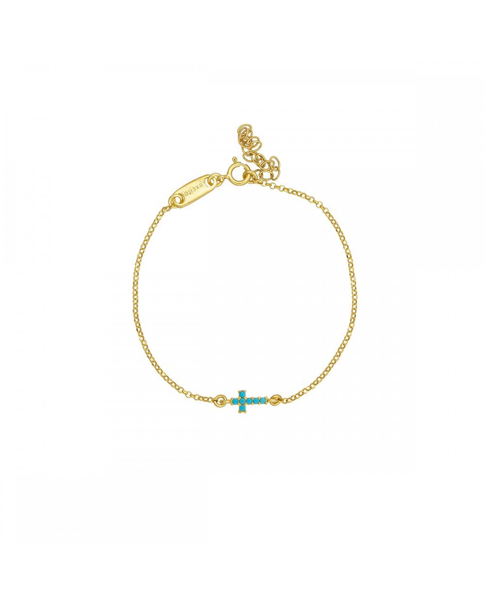 Βραχιόλι Excite fashion Jewellery  σταυρός με τιρκουάζ  ζιργκόν απο επιχρυσωμένο ασήμι 925 B-39-AS-TYRK-G-45 Κοσμήματα
