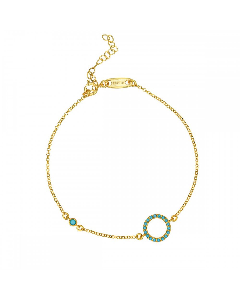 Bραχιόλι Excite Fashion Jewellery με τιρκουάζ ζιργκόν από επιχρυσωμένο ασήμι 925. B-4-TYRK-G-59 Κοσμήματα Bραχιόλι Excite Fashion Jewellery με τιρκουάζ ζιργκόν από επιχρυσωμένο ασήμι 925. B-4-TYRK-G-59 Κοσμήματα