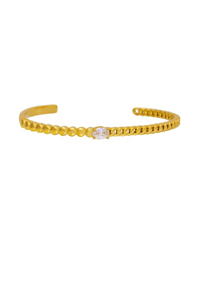 Βραχιόλι χειροπέδα με λευκό κρυσταλλάκι από Ανοξείδωτο Ατσάλι – Excite Fashion Jewellery  B-5184-G Βραχιόλι χειροπέδα με λευκό κρυσταλλάκι από Ανοξείδωτο Ατσάλι – Excite Fashion Jewellery  B-5184-G