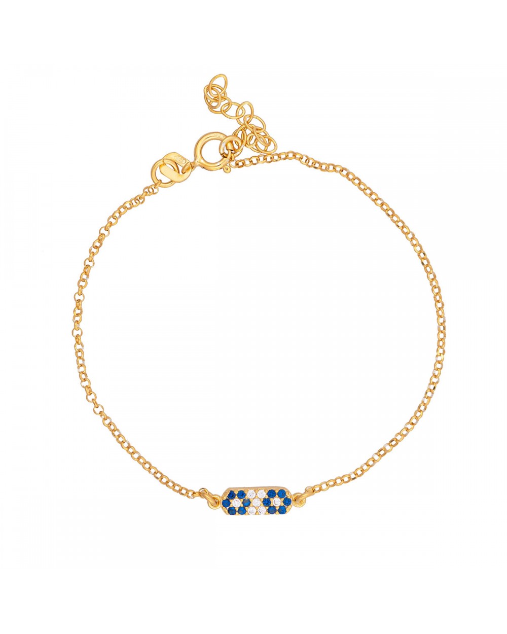 Βραχιόλι της Excite Fashion Jewellery με μοτίφ μπάρα στολισμένη με λευκά και μπλέ ζιργκόν σε σχέδιο ματάκια από επιχρυσωμένο ασήμι 925. B-54-MPLE-G-6 Κοσμήματα Βραχιόλι της Excite Fashion Jewellery με μοτίφ μπάρα στολισμένη με λευκά και μπλέ ζιργκόν σε σχέδιο ματάκια από επιχρυσωμένο ασήμι 925. B-54-MPLE-G-6 Κοσμήματα