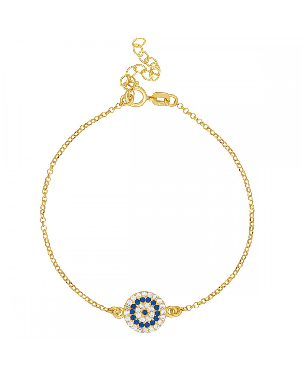 Βραχιόλι ματάκι στόχος της Excite Fashion Jewellery στολισμένο με λευκά και μπλε ζιργκόν από επιχρυσωμένο ασήμι 925. B-61-AS-G-59 Κοσμήματα Βραχιόλι ματάκι στόχος της Excite Fashion Jewellery στολισμένο με λευκά και μπλε ζιργκόν από επιχρυσωμένο ασήμι 925. B-61-AS-G-59 Κοσμήματα