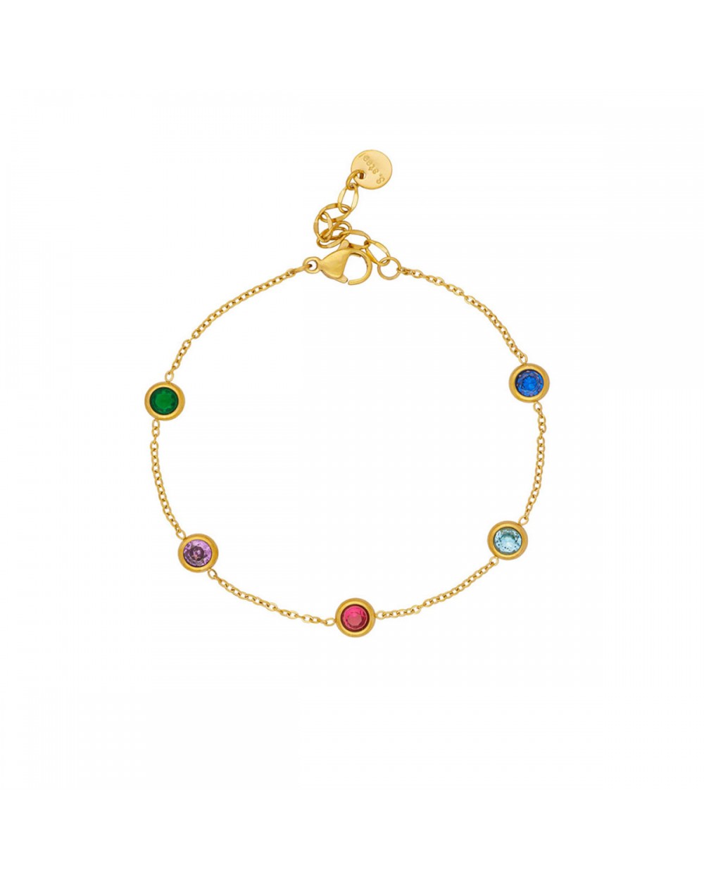 Βραχιόλι Excite Fashion Jewellery, λεπτή αλυσίδα με πολύχρωμα ζιργκόν από επιχρυσωμένο ανοξείδωτο ατσάλι. B-YH1224A-G-65 Κοσμήματα Βραχιόλι Excite Fashion Jewellery, λεπτή αλυσίδα με πολύχρωμα ζιργκόν από επιχρυσωμένο ανοξείδωτο ατσάλι. B-YH1224A-G-65 Κοσμήματα