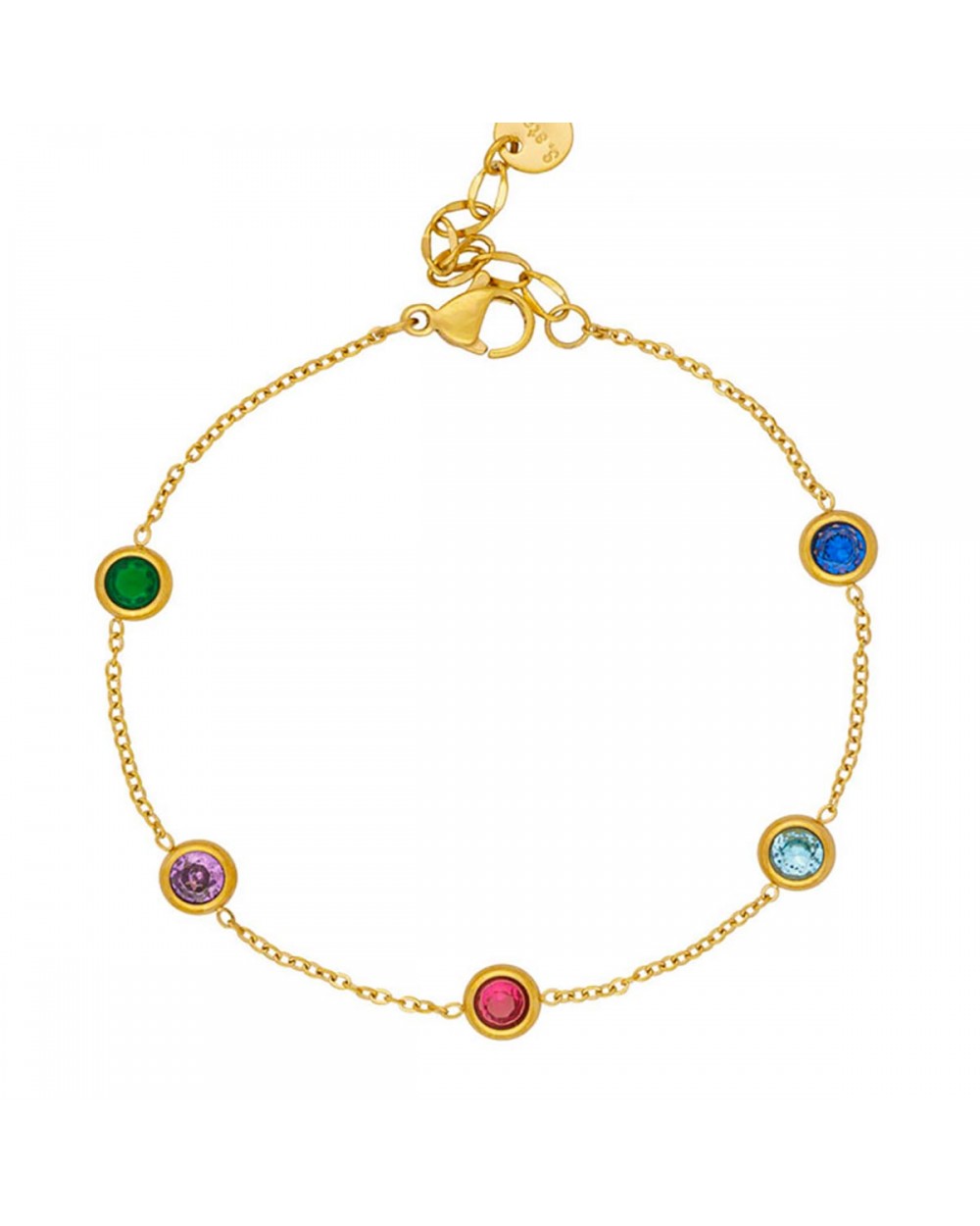 Βραχιόλι Excite Fashion Jewellery, λεπτή αλυσίδα με πολύχρωμα ζιργκόν από επιχρυσωμένο ανοξείδωτο ατσάλι. B-YH1224A-G-65 Κοσμήματα Βραχιόλι Excite Fashion Jewellery, λεπτή αλυσίδα με πολύχρωμα ζιργκόν από επιχρυσωμένο ανοξείδωτο ατσάλι. B-YH1224A-G-65 Κοσμήματα