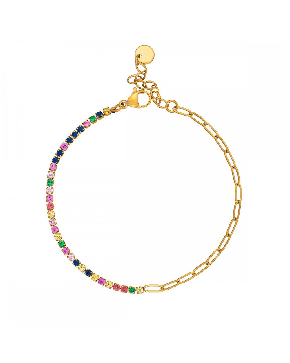 Βραχιόλι από την Excite Fashion Jewellery half & half από ανοξείδωτο ατσάλι με οβάλ αλυσίδα και πολύχρωμα ζιργκόν. B-YH1306A-G-COLORFUL-55 Κοσμήματα Βραχιόλι από την Excite Fashion Jewellery half & half από ανοξείδωτο ατσάλι με οβάλ αλυσίδα και πολύχρωμα ζιργκόν. B-YH1306A-G-COLORFUL-55 Κοσμήματα