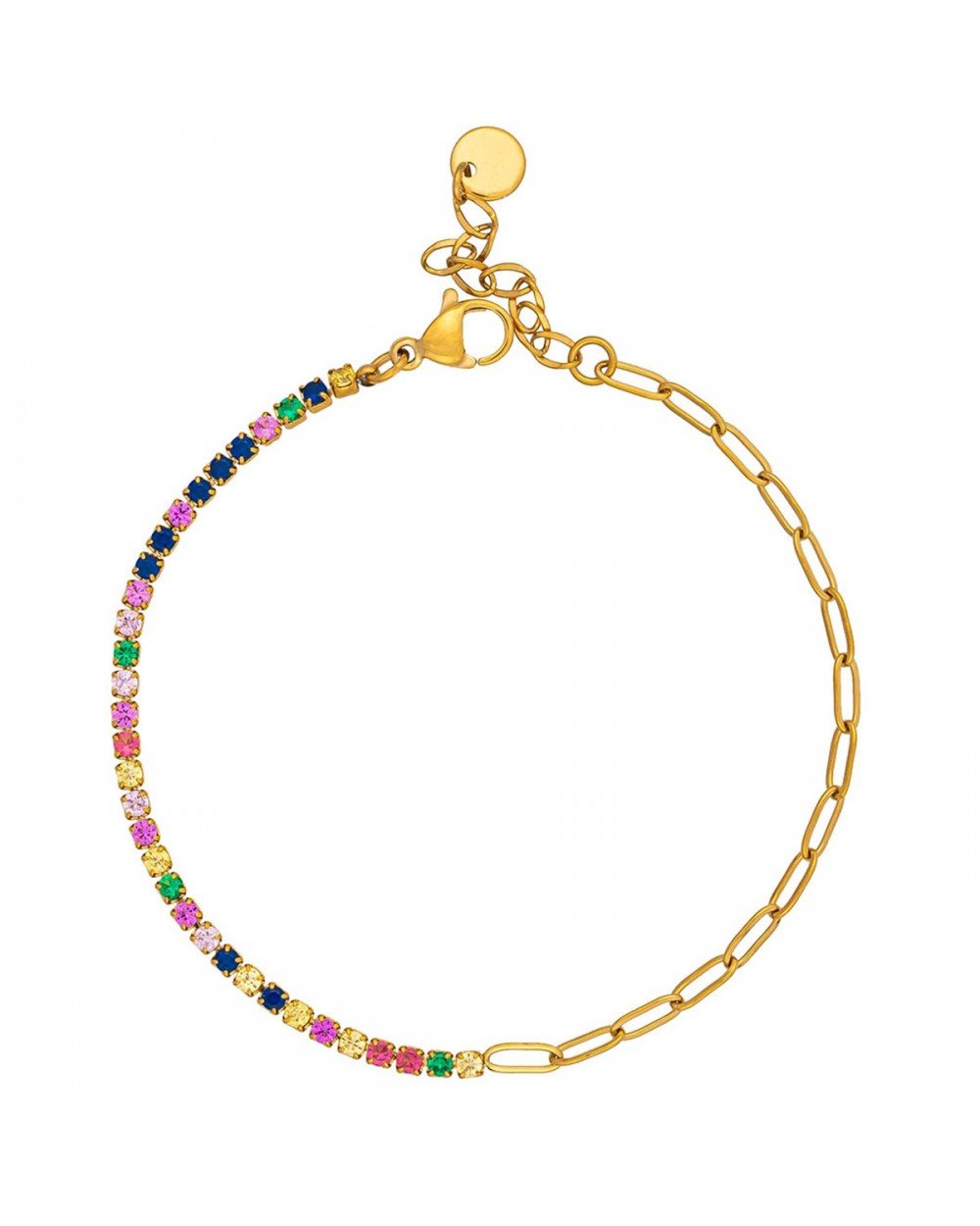 Βραχιόλι από την Excite Fashion Jewellery half & half από ανοξείδωτο ατσάλι με οβάλ αλυσίδα και πολύχρωμα ζιργκόν. B-YH1306A-G-COLORFUL-55 Κοσμήματα Βραχιόλι από την Excite Fashion Jewellery half & half από ανοξείδωτο ατσάλι με οβάλ αλυσίδα και πολύχρωμα ζιργκόν. B-YH1306A-G-COLORFUL-55 Κοσμήματα