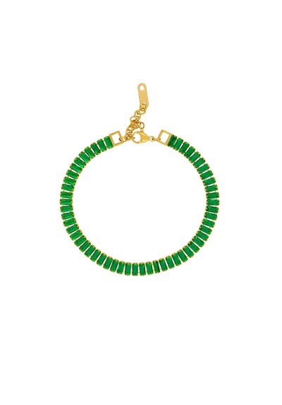 Βραχιόλι Ριβιέρα Excite Fashion Jewellery, με πράσινα  ζιργκόν από επιχρυσωμένο ανοξείδωτο ατσάλι. B-YH397A-GREEN-G-95 Βραχιόλι Ριβιέρα Excite Fashion Jewellery, με πράσινα  ζιργκόν από επιχρυσωμένο ανοξείδωτο ατσάλι. B-YH397A-GREEN-G-95