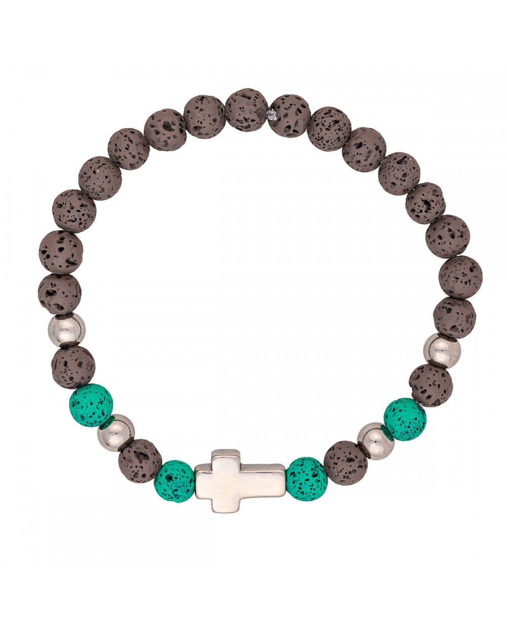 Ανδρικό βραχιόλι της Excite Fashion Jewellery, μαύρες και πράσινες χάνδρες λάβα, ασημί σταυρός και μεταλλικές χάνδρες από ανοξείδωτο ατσάλι. BA-1-02 Κοσμήματα Ανδρικό βραχιόλι της Excite Fashion Jewellery, μαύρες και πράσινες χάνδρες λάβα, ασημί σταυρός και μεταλλικές χάνδρες από ανοξείδωτο ατσάλι. BA-1-02 Κοσμήματα