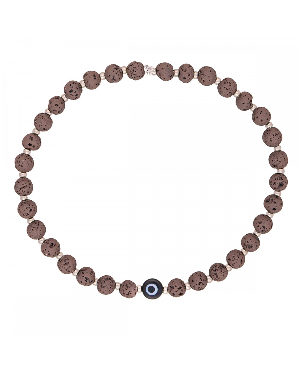 Ανδρικό ελαστικό βραχιόλι της Excite Fashion Jewellery, taupe χάνδρες λάβας, μαύρο ματάκι και ασημί μπίλιες. BA-11-06 Κοσμήματα Ανδρικό ελαστικό βραχιόλι της Excite Fashion Jewellery, taupe χάνδρες λάβας, μαύρο ματάκι και ασημί μπίλιες. BA-11-06 Κοσμήματα