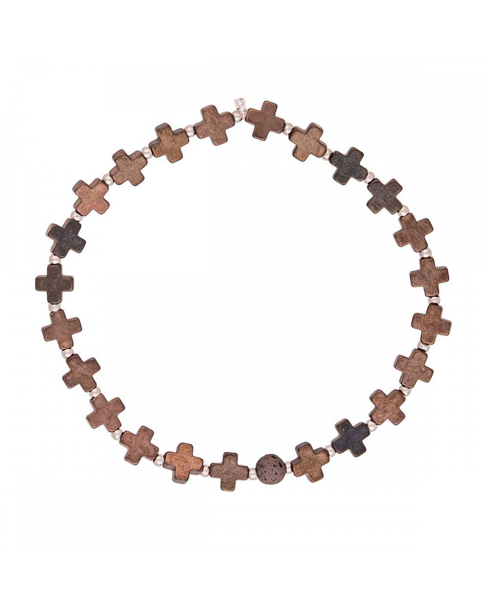 Ανδρικό ελαστικό βραχιόλι της Excite Fashion Jewellery, καφέ σταυρουδάκια, χάντρα λάβας και ατσάλινες μπίλιες. BA-17-04 Κοσμήματα Ανδρικό ελαστικό βραχιόλι της Excite Fashion Jewellery, καφέ σταυρουδάκια, χάντρα λάβας και ατσάλινες μπίλιες. BA-17-04 Κοσμήματα
