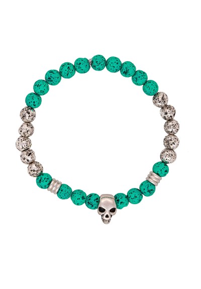 Ανδρικό βραχιόλι της Excite Fashion Jewellery, μαύρες και ασημί χάνδρες λάβα, ασημί στοιχείο νεκροκεφαλή  και μεταλλικές ροδέλες από ανοξείδωτο ατσάλι. BA-2-08 Ανδρικό βραχιόλι της Excite Fashion Jewellery, μαύρες και ασημί χάνδρες λάβα, ασημί στοιχείο νεκροκεφαλή  και μεταλλικές ροδέλες από ανοξείδωτο ατσάλι. BA-2-08