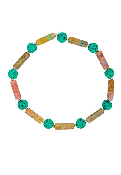 Ανδρικό ελαστικό βραχιόλι της Excite Fashion Jewellery, πέτρα σωλήνα τιρκουάζ  χανδρες λάβας. BA-20-08 Ανδρικό ελαστικό βραχιόλι της Excite Fashion Jewellery, πέτρα σωλήνα τιρκουάζ  χανδρες λάβας. BA-20-08