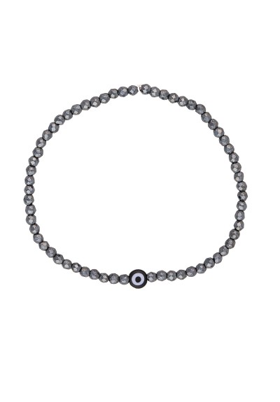 Ανδρικό ελαστικό βραχιόλι της Excite Fashion Jewellery, μαύρο ματάκι, ανθρακί  χάνδρες. BA-23-31 Ανδρικό ελαστικό βραχιόλι της Excite Fashion Jewellery, μαύρο ματάκι, ανθρακί  χάνδρες. BA-23-31