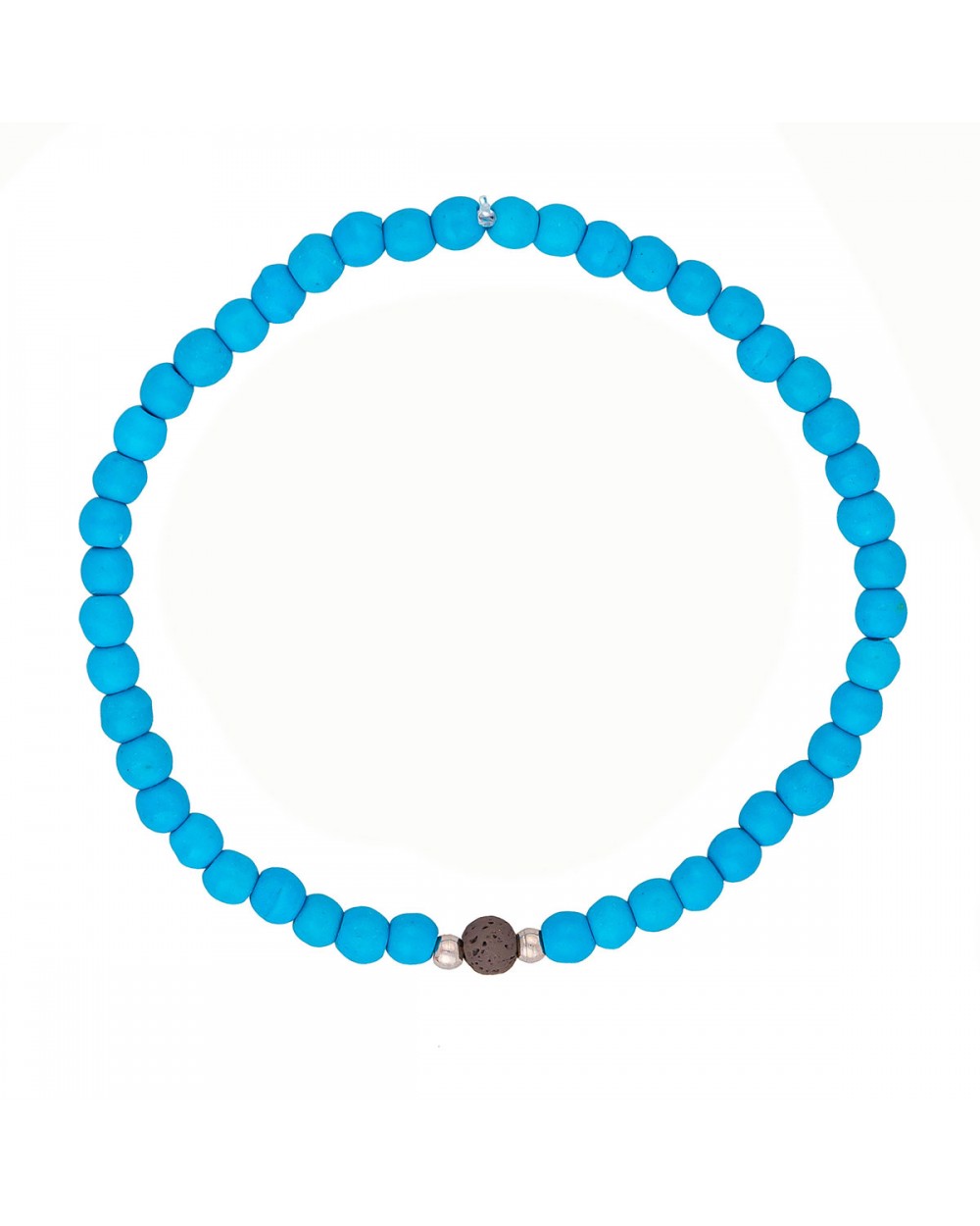 Ανδρικό ελαστικό βραχιόλι της Excite Fashion Jewellery, γαλάζιες χάντρες , και μαύρη χάντρα λάβας.  BA-28-14 Κοσμήματα