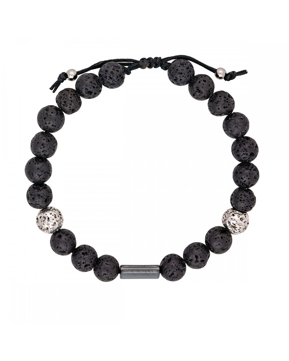 Ανδρικό βραχιόλι μακραμέ της Excite Fashion Jewellery, μαύρες, ασημί χάνδρες λάβα, μεταλλική μπάρα, από ανοξείδωτο ατσάλι. BA-4-06 Κοσμήματα Ανδρικό βραχιόλι μακραμέ της Excite Fashion Jewellery, μαύρες, ασημί χάνδρες λάβα, μεταλλική μπάρα, από ανοξείδωτο ατσάλι. BA-4-06 Κοσμήματα