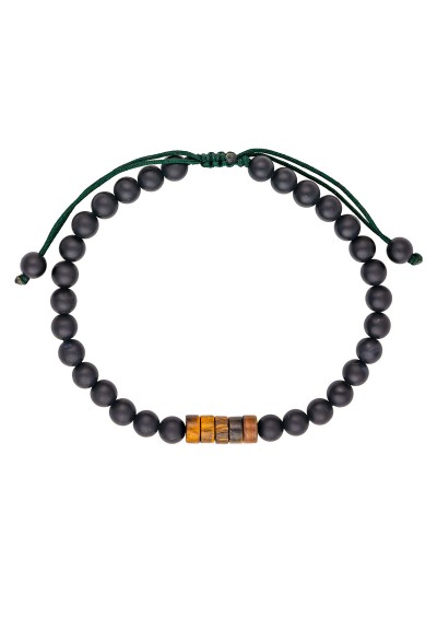 Ανδρικό βραχιόλι μακραμέ της Excite Fashion Jewellery, μαύρες χάνδρες και καφέ παστέλ ροδέλες. BA-6-06 Ανδρικό βραχιόλι μακραμέ της Excite Fashion Jewellery, μαύρες χάνδρες και καφέ παστέλ ροδέλες. BA-6-06