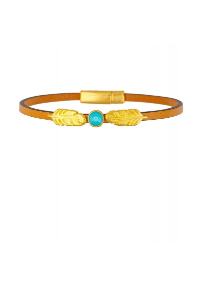 Δερμάτινο Βραχιόλι με Μοτίφ Δύο Φτερά & Τυρκουάζ Κρύσταλλο της Excite Fashion Jewellery BM-1731-04 Δερμάτινο Βραχιόλι με Μοτίφ Δύο Φτερά & Τυρκουάζ Κρύσταλλο της Excite Fashion Jewellery BM-1731-04