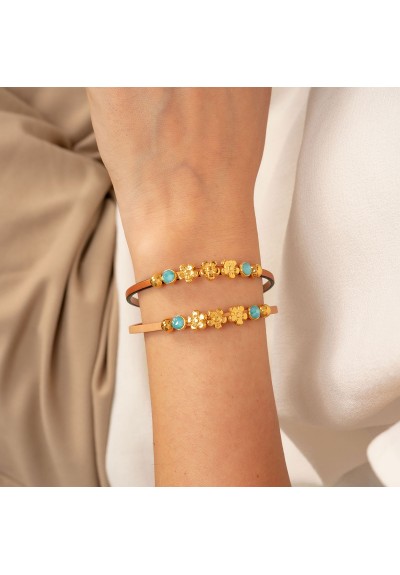 Δερμάτινο Βραχιόλι με Μοτίφ λουλουδάκια & τυρκουάζ κρύσταλλα της Excite Fashion Jewellery  BM-1735-20 Δερμάτινο Βραχιόλι με Μοτίφ λουλουδάκια & τυρκουάζ κρύσταλλα της Excite Fashion Jewellery  BM-1735-20