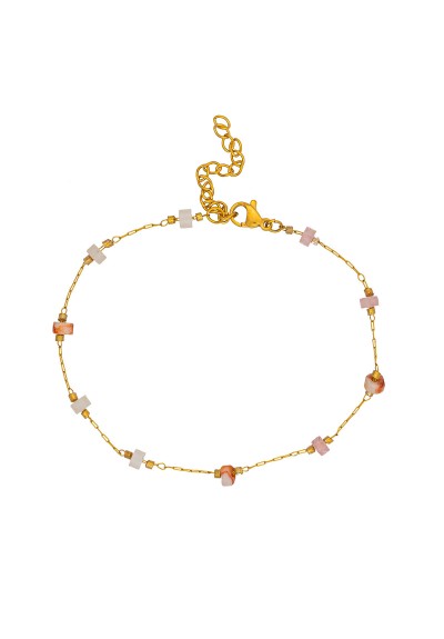 Βραχιόλι ποδιού της Excite fashion jewellery φτιαγμένο με  επίχρυση αλυσίδα ατσάλι,  με πέτρα ροδέλα πράσινο, ροζ, μπεζ, λευκή.  BP-1605-01-05-49 Βραχιόλι ποδιού της Excite fashion jewellery φτιαγμένο με  επίχρυση αλυσίδα ατσάλι,  με πέτρα ροδέλα πράσινο, ροζ, μπεζ, λευκή.  BP-1605-01-05-49