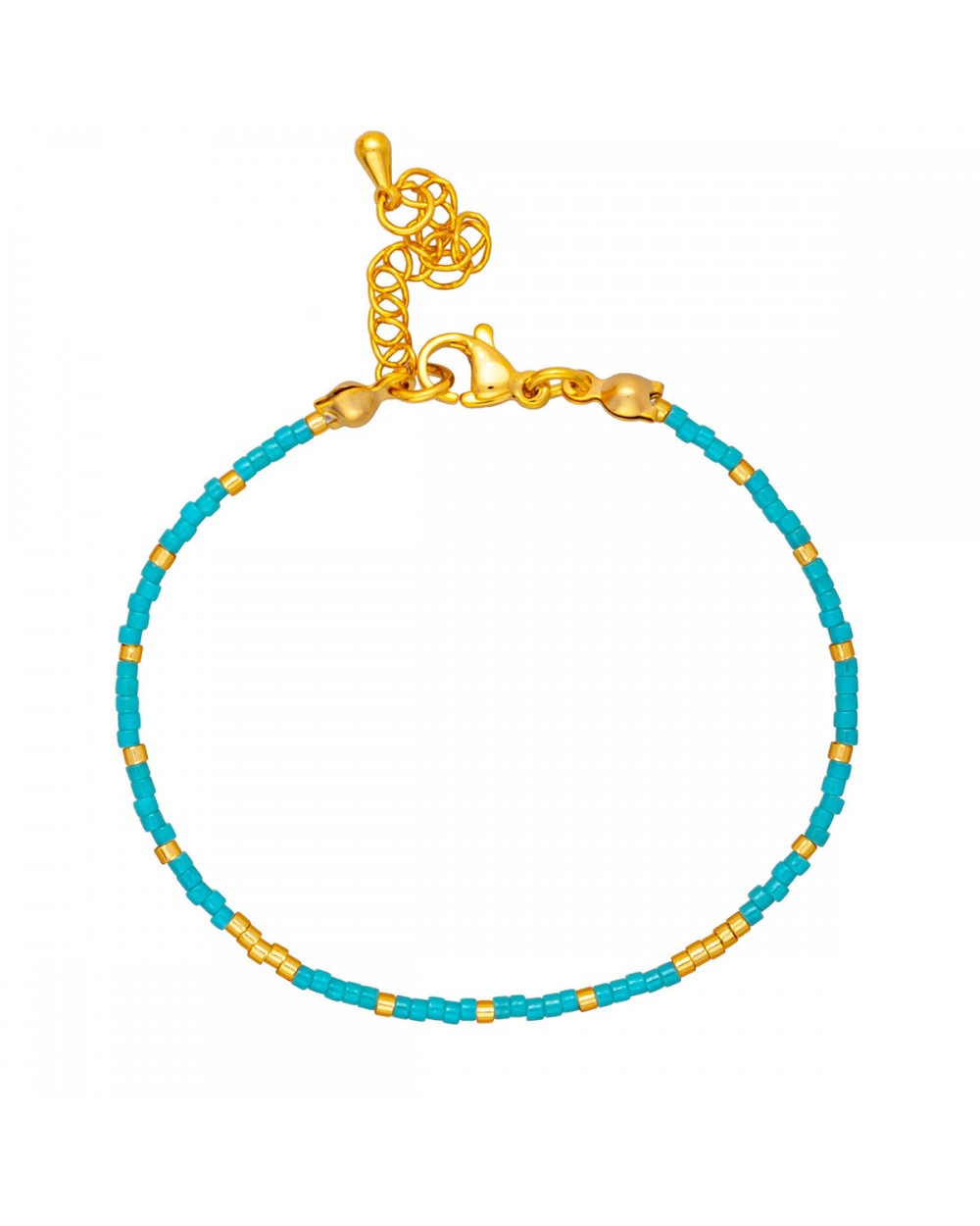 Βραχιόλι λεπτό, της Excite Fashion Jewellery με τιρκουάζ και χρυσές χάντρες από ανοξείδωτο ατσάλι. BR-0902-4 Κοσμήματα Βραχιόλι λεπτό, της Excite Fashion Jewellery με τιρκουάζ και χρυσές χάντρες από ανοξείδωτο ατσάλι. BR-0902-4 Κοσμήματα