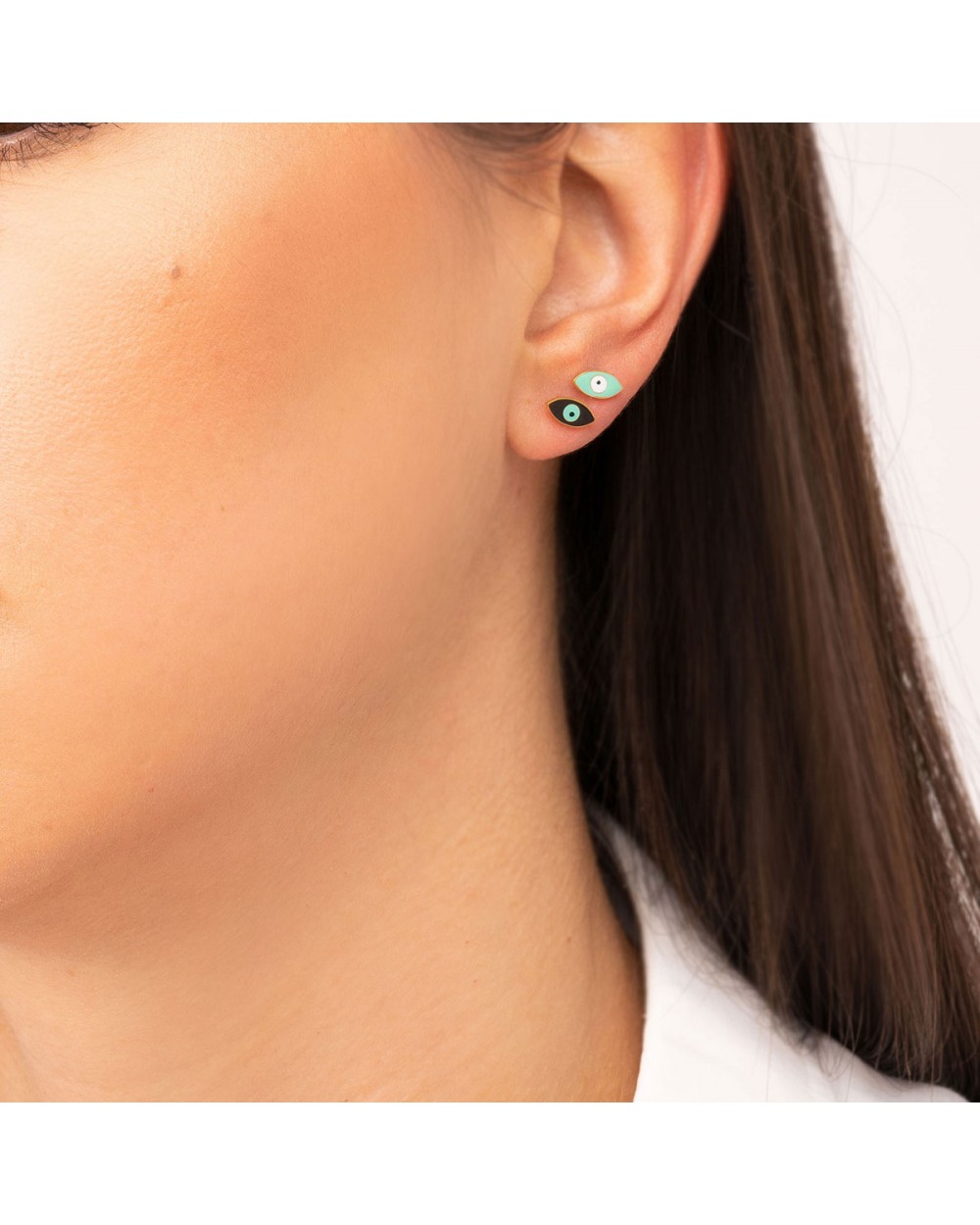 Σκουλαρίκια από την Excite Fashion Jewellery, ματάκια με τυρκοὖάζ και λευκό σμάλτο από επιχρυσωμένο ανοξείδωτο ατσάλι. E003-TYRK-4 Κοσμήματα Σκουλαρίκια από την Excite Fashion Jewellery, ματάκια με τυρκοὖάζ και λευκό σμάλτο από επιχρυσωμένο ανοξείδωτο ατσάλι. E003-TYRK-4 Κοσμήματα