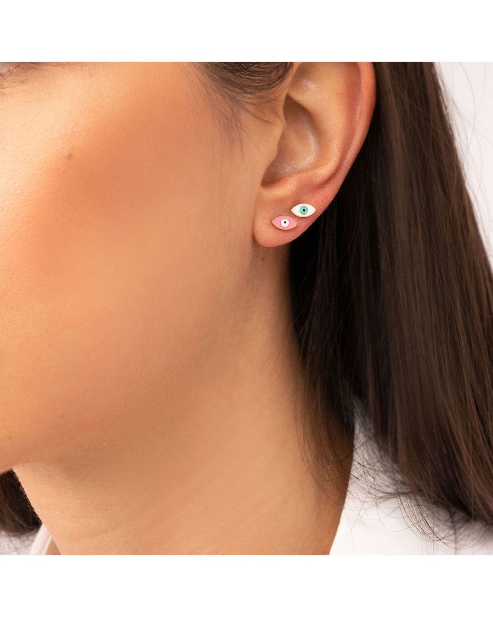 Σκουλαρίκια από την Excite Fashion Jewellery, ματάκια με λευκό και τυρκουάζ σμάλτο από επιχρυσωμένο ανοξείδωτο ατσάλι. E003-WHITE-4 Κοσμήματα Σκουλαρίκια από την Excite Fashion Jewellery, ματάκια με λευκό και τυρκουάζ σμάλτο από επιχρυσωμένο ανοξείδωτο ατσάλι. E003-WHITE-4 Κοσμήματα