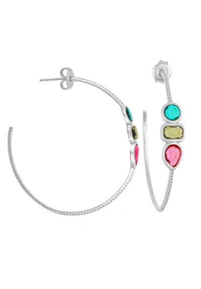 Κρίκοι από ασήμι 925, πολύχρωμες πέτρες ζιργκόν με επιπλατίνωμα 18κ. της Excite Fashion Jewellery. E101666-S Κρίκοι από ασήμι 925, πολύχρωμες πέτρες ζιργκόν με επιπλατίνωμα 18κ. της Excite Fashion Jewellery. E101666-S