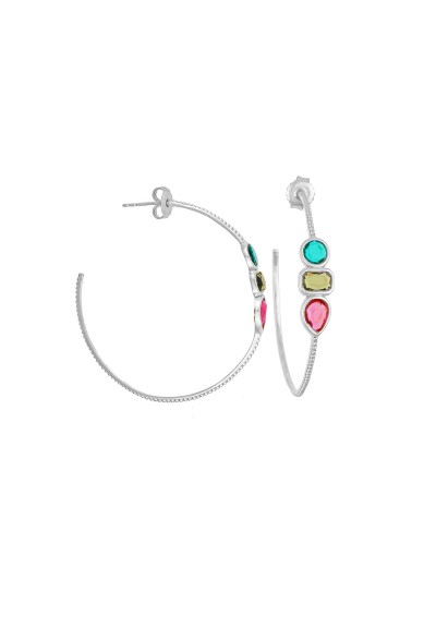 Κρίκοι από ασήμι 925, πολύχρωμες πέτρες ζιργκόν με επιπλατίνωμα 18κ. της Excite Fashion Jewellery. E101666-S Κρίκοι από ασήμι 925, πολύχρωμες πέτρες ζιργκόν με επιπλατίνωμα 18κ. της Excite Fashion Jewellery. E101666-S