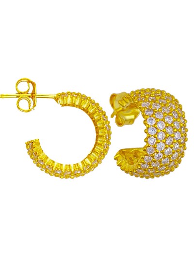 Κρίκοι από ασήμι 925,  με επιχρύσωμα 18κ και λευκές πέτρες ζιργκόν, της Excite Fashion Jewellery. E109736-G Κρίκοι από ασήμι 925,  με επιχρύσωμα 18κ και λευκές πέτρες ζιργκόν, της Excite Fashion Jewellery. E109736-G