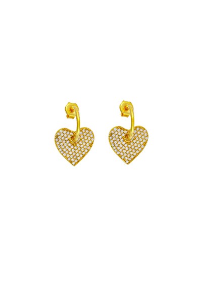 Κρίκοι από ασήμι 925,  με επιχρύσωμα 18κ και καρδούλες με λευκές πέτρες ζιργκόν, της Excite Fashion Jewellery. E111481-G Κρίκοι από ασήμι 925,  με επιχρύσωμα 18κ και καρδούλες με λευκές πέτρες ζιργκόν, της Excite Fashion Jewellery. E111481-G