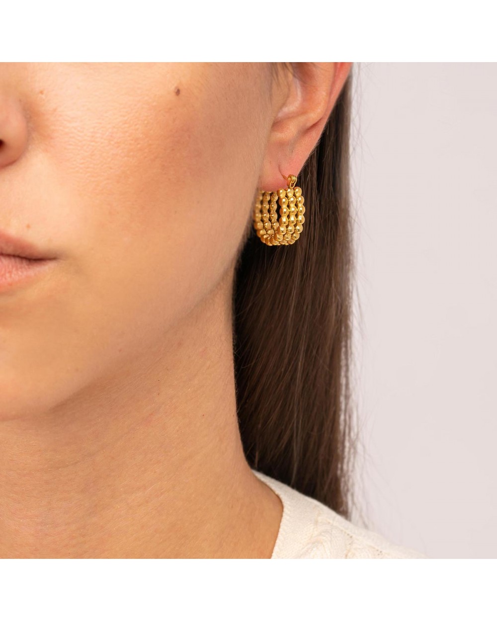 Τριπλοί κρίκοι dots Exctie Fashioin Jewellery από επιχρυσωμένο ανοξείδωτο ατσάλι. E-YH1188A-G-79 Κοσμήματα