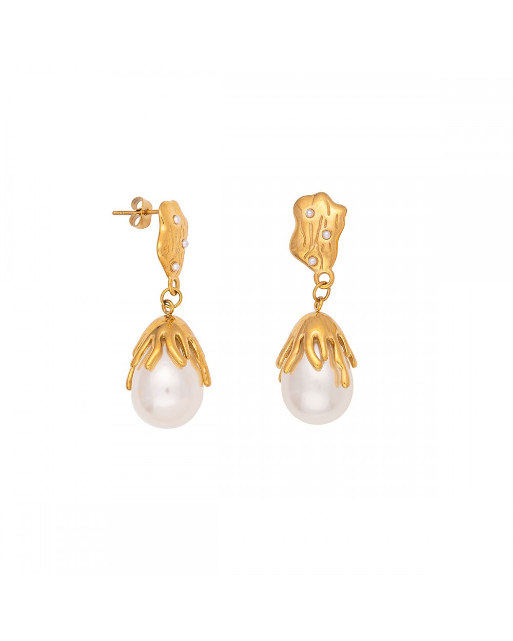 Κρεμαστά σκουλαρίκια από την Excite Fashion Jewellery, με οβαλ κρεμαστή πέρλα και ανάγλυφο σχέδιο με μικρές περλίτσς από ανοξείδωτο (δεν μαυρίζει) επιχρυσωμένο ατσάλι. E-YH1724A-G-9 Κοσμήματα Κρεμαστά σκουλαρίκια από την Excite Fashion Jewellery, με οβαλ κρεμαστή πέρλα και ανάγλυφο σχέδιο με μικρές περλίτσς από ανοξείδωτο (δεν μαυρίζει) επιχρυσωμένο ατσάλι. E-YH1724A-G-9 Κοσμήματα