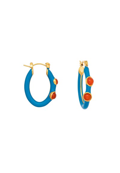 Κρίκοι  από την Excite Fashion Jewellery, με σμάλτο aqua και πορτοκαλί πέτρες από ανοξείδωτο (δεν μαυρίζει) επιχρυσωμένο ατσάλι. E-YH2122A-BLUE-G-79 Κρίκοι  από την Excite Fashion Jewellery, με σμάλτο aqua και πορτοκαλί πέτρες από ανοξείδωτο (δεν μαυρίζει) επιχρυσωμένο ατσάλι. E-YH2122A-BLUE-G-79