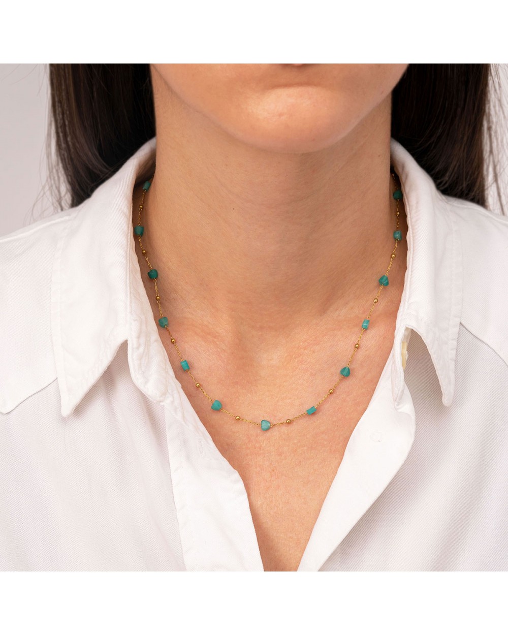 Kολιέ από την Excite fashion jewellery, ροζάριο με τυρκουάζ ίασπις καρδιά και ατσάλινη ανοξείδωτη επίχρυση αλυσίδα. KE-1803-01-TYRK-89 Κοσμήματα Kολιέ από την Excite fashion jewellery, ροζάριο με τυρκουάζ ίασπις καρδιά και ατσάλινη ανοξείδωτη επίχρυση αλυσίδα. KE-1803-01-TYRK-89 Κοσμήματα
