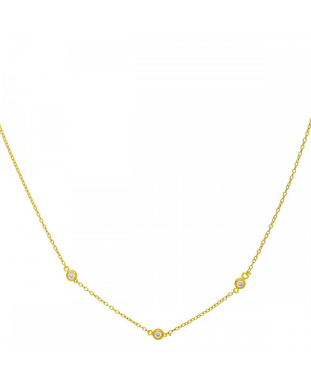 Κολιέ  Excite fashion Jewellery, με σειρά από τρία λευκά ζιργκόν  από επιχρυσωμένο ασήμι 925. K-10-G-95 Κοσμήματα