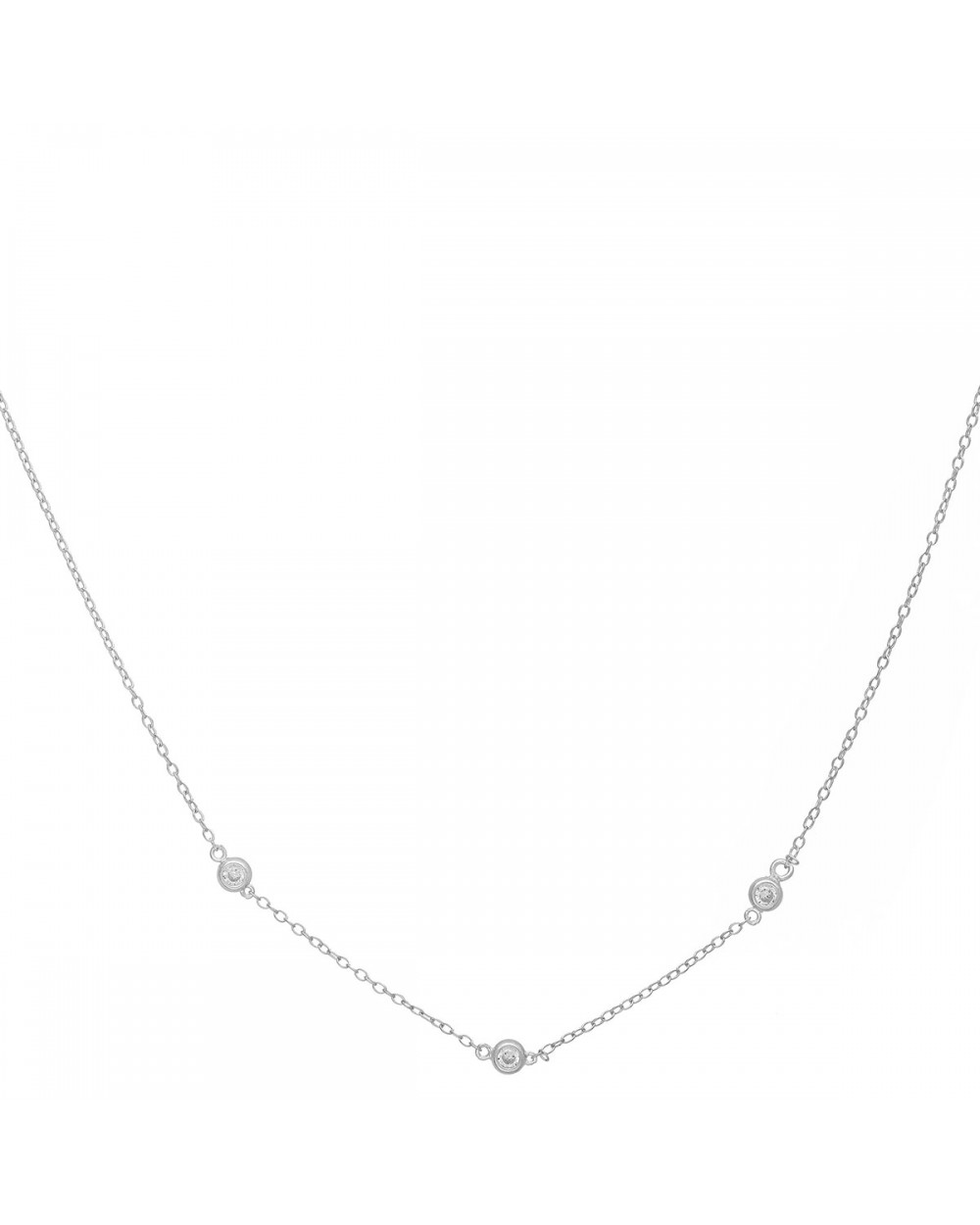 Κολιέ Excite fashion Jewellery, με σειρά από τρία λευκά ζιργκόν από επιπλατινωμένο ασήμι 925. K-10-S-95 Κοσμήματα Κολιέ Excite fashion Jewellery, με σειρά από τρία λευκά ζιργκόν από επιπλατινωμένο ασήμι 925. K-10-S-95 Κοσμήματα