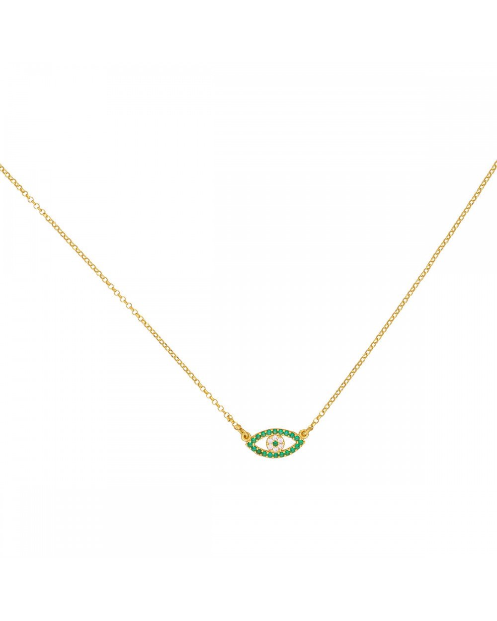 Κολιέ ματάκι Excite Fashion Jewellery με πράσινα και λευκά ζιργκόν από επιχρυσωμένο ασήμι 925. K-105-PRAS-G-77 Κοσμήματα Κολιέ ματάκι Excite Fashion Jewellery με πράσινα και λευκά ζιργκόν από επιχρυσωμένο ασήμι 925. K-105-PRAS-G-77 Κοσμήματα