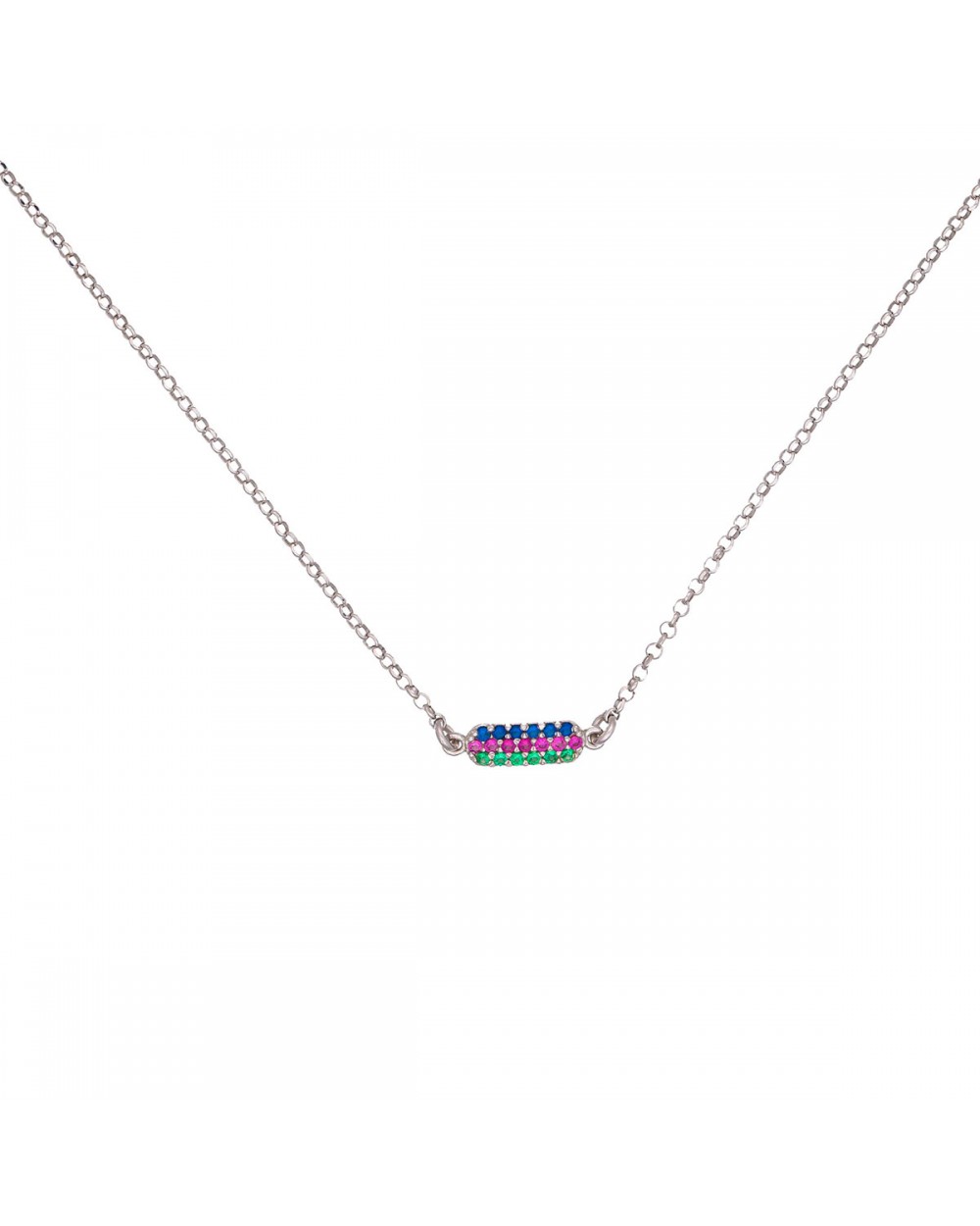 Κολιέ της Excite Fashion Jewellery, μπαρίτσα στολισμένη με πολύχρωμα ζιργκόν από επιπλατινωμένο ασήμι 925. K-110-MYLTI-S-69 Κοσμήματα Κολιέ της Excite Fashion Jewellery, μπαρίτσα στολισμένη με πολύχρωμα ζιργκόν από επιπλατινωμένο ασήμι 925. K-110-MYLTI-S-69 Κοσμήματα
