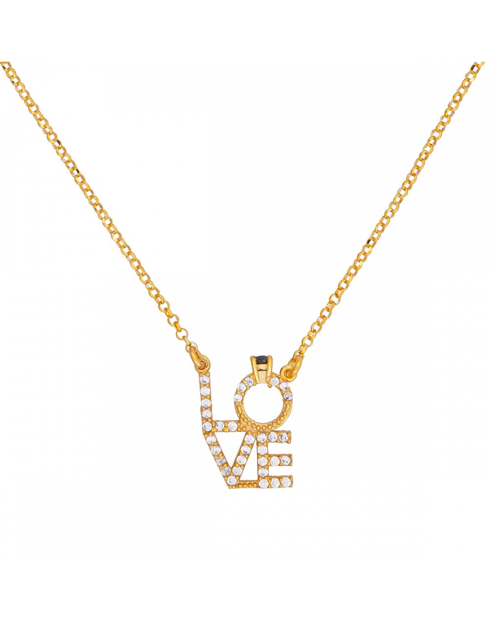 Κολιέ love-μονόπετρο από την Excite Fashion Jewellery με λευκά και μαύρο ζιργκόν από επιχρυσωμένο ασήμι 925. K-113-AS-G-105 Κοσμήματα Κολιέ love-μονόπετρο από την Excite Fashion Jewellery με λευκά και μαύρο ζιργκόν από επιχρυσωμένο ασήμι 925. K-113-AS-G-105 Κοσμήματα