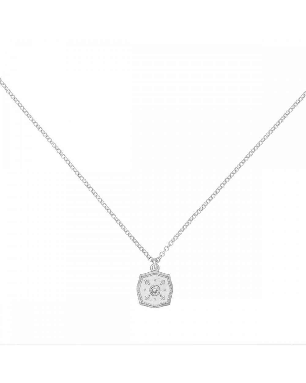 Κολιέ excite fashion jewellery με κρεμαστό ανάγλυφο μοτιφ στολισμένο με λευκό κρυσταλάκι από επιπλατινωμένο ασήμι 925 K-125-AS-S-89 Κοσμήματα