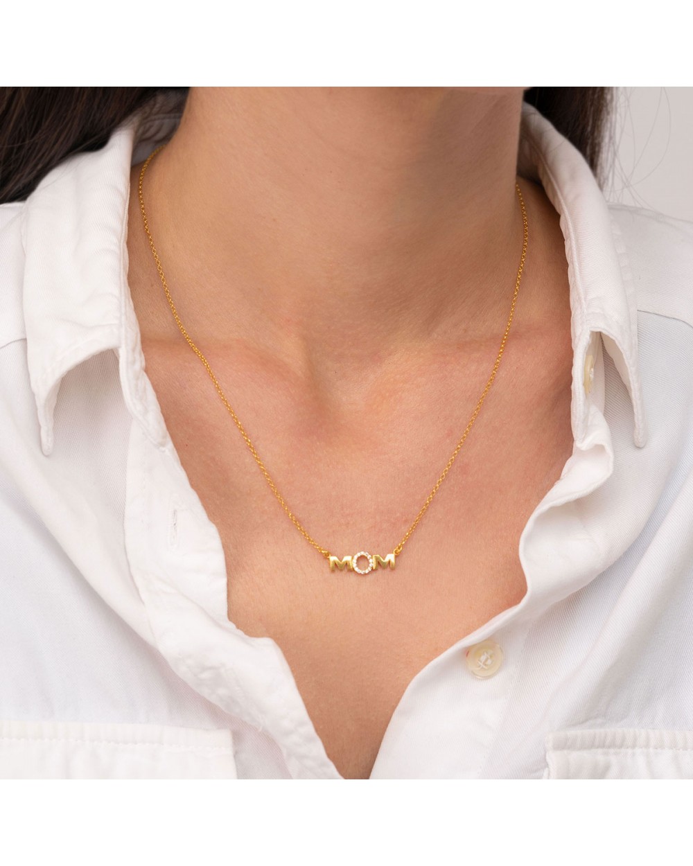 Κολιέ MOM - MAMA excite fashion jewellery απο επιχρυσωμένο ασήμι 925 και λευκά ζιργκον K-126-AS-G-10 Κοσμήματα Κολιέ MOM - MAMA excite fashion jewellery απο επιχρυσωμένο ασήμι 925 και λευκά ζιργκον K-126-AS-G-10 Κοσμήματα