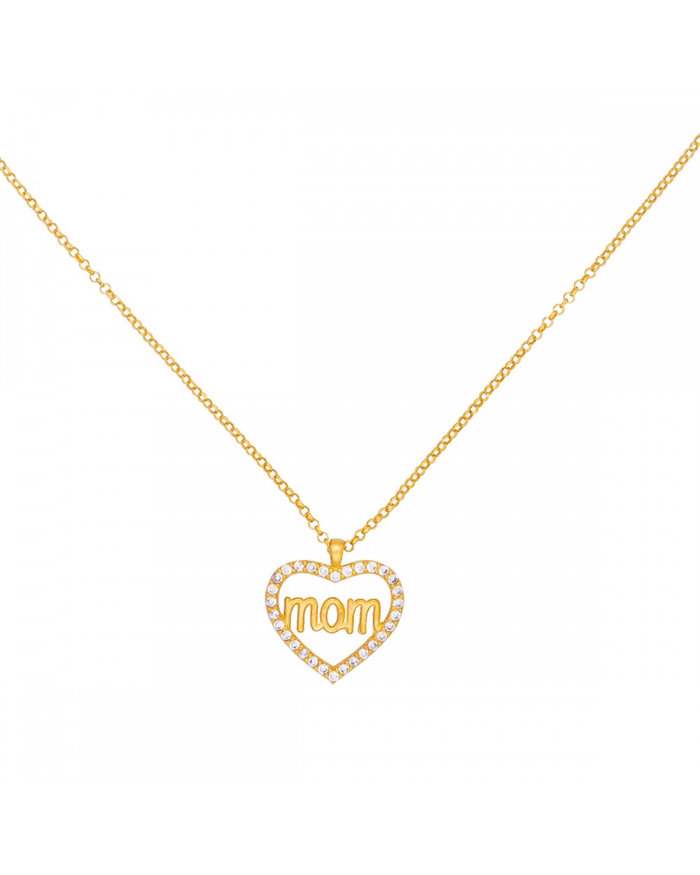 Κολιέ MOM - MAMA σε σχέδιο καρδιά excite fashion jewellery απο επιχρυσωμένο ασήμι 925 και λευκά ζιργκον K-127-AS-G-105 Κοσμήματα