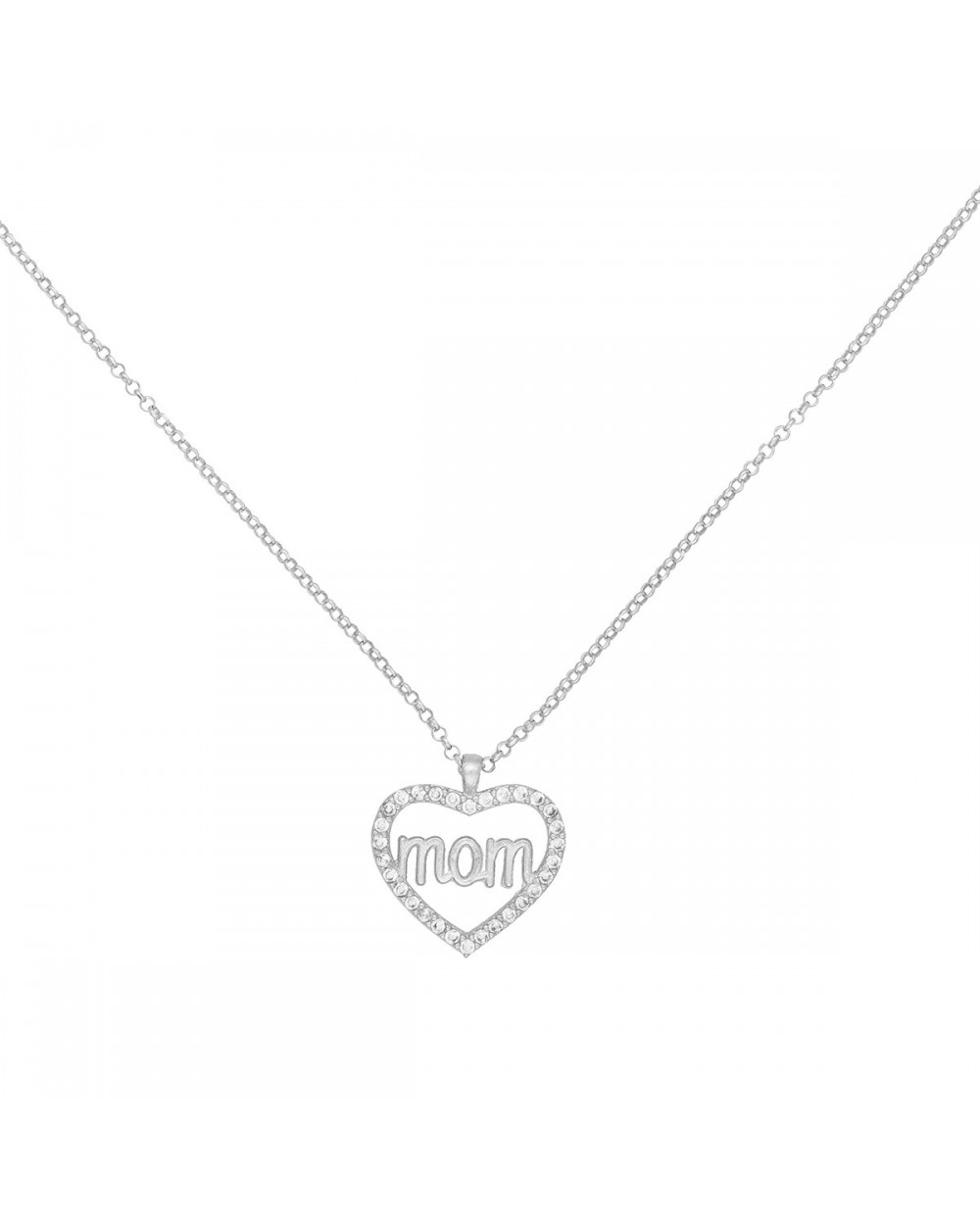Κολιέ MOM - MAMA σε σχέδιο καρδιά excite fashion jewellery απο επιπλατινωμένο ασήμι 925 και λευκά ζιργκον K-127-AS-S-105 Κοσμήματα