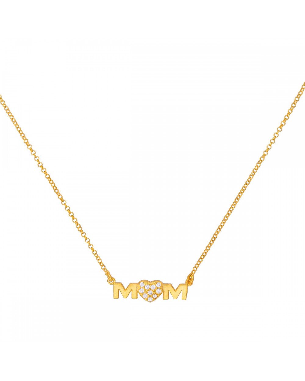 Κολιέ MOM - MAMA  excite fashion jewellery απο επιχρυσωμένο ασήμι 925 και καρδιά με λευκά ζιργκον K-128-AS-G-105 Κοσμήματα