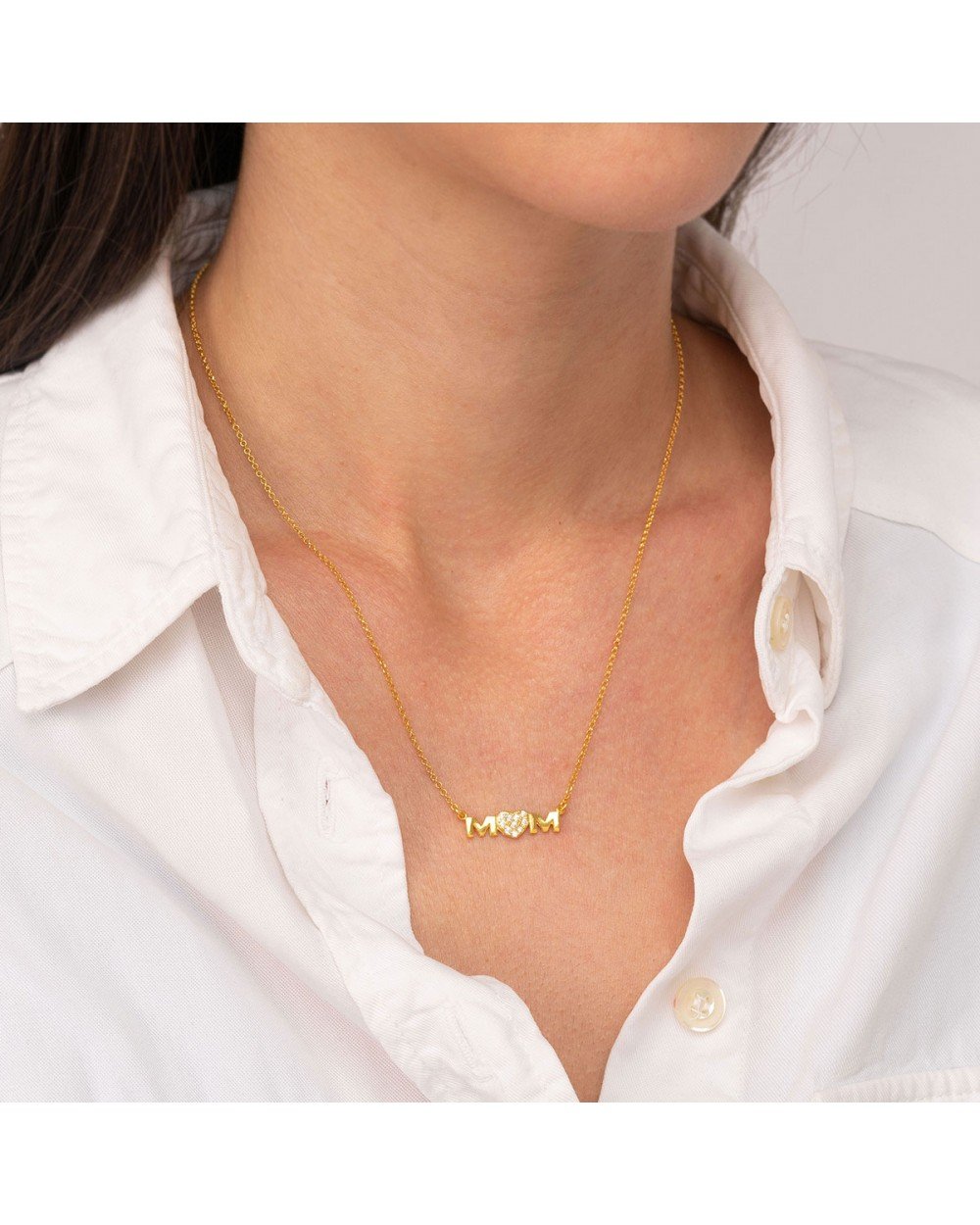 Κολιέ MOM - MAMA  excite fashion jewellery απο επιχρυσωμένο ασήμι 925 και καρδιά με λευκά ζιργκον K-128-AS-G-105 Κοσμήματα