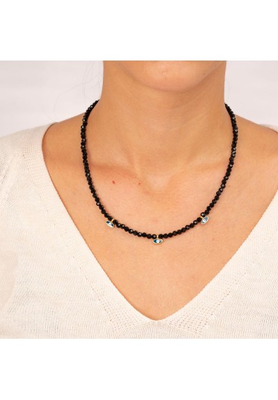 Κολιέ χειροποίητο, επίχρυσα ματάκια με  μπλε σμάλτο,  και μαύρες χάνδρες, της Excite Fashion Jewellery. K-1408-07-10-99 Κολιέ χειροποίητο, επίχρυσα ματάκια με  μπλε σμάλτο,  και μαύρες χάνδρες, της Excite Fashion Jewellery. K-1408-07-10-99