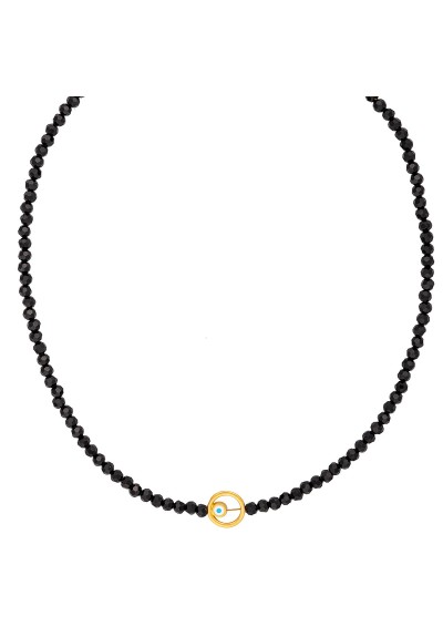 Κολιέ χειροποίητο, επίχρυσο μοτιφ ματάκι με λευκό σμάλτο και μαύρες χάνδρες της Excite Fashion Jewellery. K-1432-07-10-66 Κολιέ χειροποίητο, επίχρυσο μοτιφ ματάκι με λευκό σμάλτο και μαύρες χάνδρες της Excite Fashion Jewellery. K-1432-07-10-66