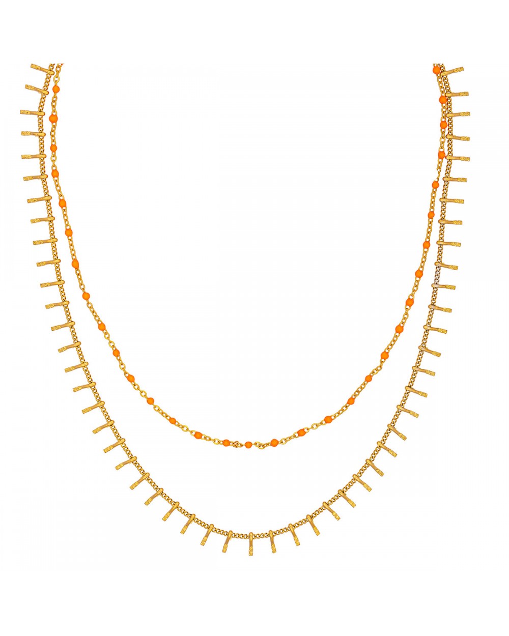 Κολιέ Excite Fashion Jewellery πορτοκαλί ροζάριο και ατσάλινη αλυσίδα με μπάρες. K-1619-01-22-97 Κοσμήματα Κολιέ Excite Fashion Jewellery πορτοκαλί ροζάριο και ατσάλινη αλυσίδα με μπάρες. K-1619-01-22-97 Κοσμήματα