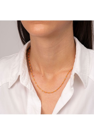 Κολιέ από την  Excite Fashion Jewellery πορτοκαλί  ροζάριο με ατσάλινη επίχρυση αλυσίδα. K-1620-01-20-55 Κολιέ από την  Excite Fashion Jewellery πορτοκαλί  ροζάριο με ατσάλινη επίχρυση αλυσίδα. K-1620-01-20-55