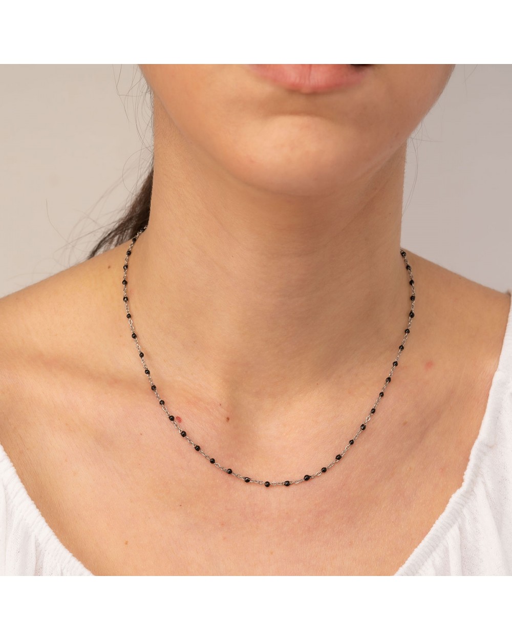 Κολιέ Excite fashion jewellery ροζάριο με μαύρες πέτρες και ατσάλινη αλυσίδα. K-1620-03-06-55 Κοσμήματα Κολιέ Excite fashion jewellery ροζάριο με μαύρες πέτρες και ατσάλινη αλυσίδα. K-1620-03-06-55 Κοσμήματα
